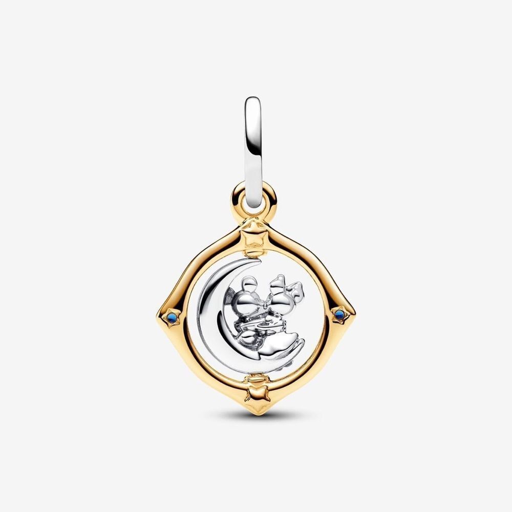 Pandora Mickey Mouse & Minnie Mouse Two-tone Spinning Moon Dangle Charm - Picture 2 of 6